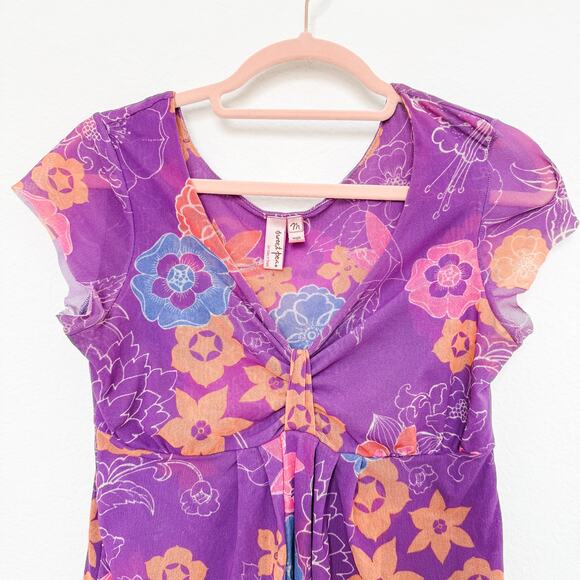 Y2K Sweet Pea Floral Mesh Babydoll Top Purple Size M Boho Fairy Indie Sleaze - Picture 2 of 7